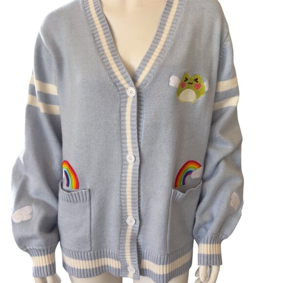 Cardigan Sweater Design Pastel Rainbow Froggie duludulu Brand Collegiate Stripes - Picture 2 of 7
